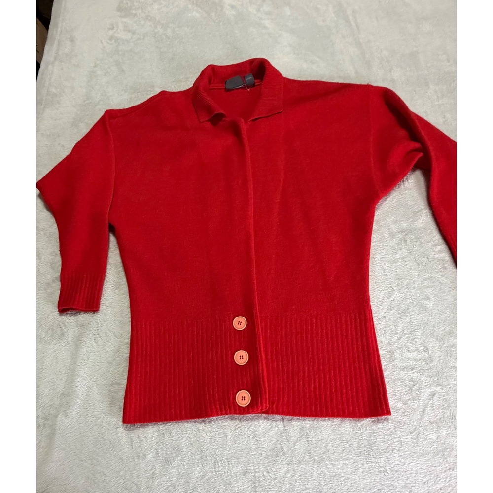 John Weitz Vintage Red Lambswool Angora Blend Collared Button Hem Cardigan M - Picture 2 of 10